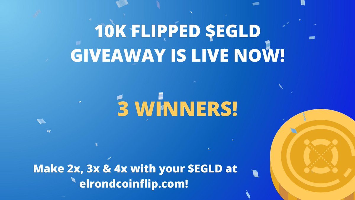 FlipversX's tweet photo. #Giveaway #EGLD #NFT 

Hello flippers,

We have officially surpassed the 10k flipped $EGLD milestone! 🍀🚀

We decided to reward 3 lucky winners with: 

🥇1.5 $EGLD
🥈1 $EGLD
🥉0.5 $EGLD

🍀 Follow @elrondcoinflip 
🍀 RT+ Tag friends 
🍀 join discord: https://t.co/1VLfSWW74E https://t.co/yC0PyVlDsV