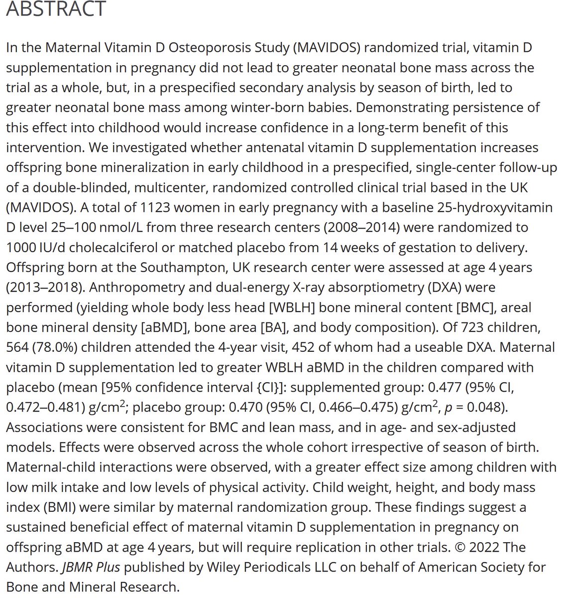 Maternal vitamin D supplementation in pregnancy has sustained beneficial effects on offspring bone density at age 4 years; important new data from our @MRC_LEU MAVIDOS study just published online @DrBethCurtis18 @SouthamptonBRC asbmr.onlinelibrary.wiley.com/doi/10.1002/jb…