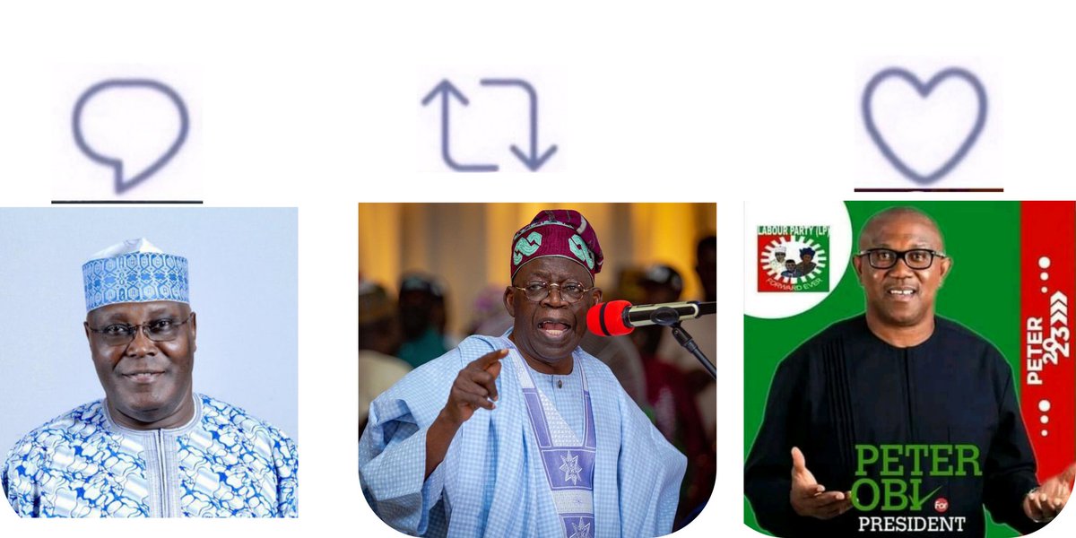 Who is our next President?

Like for ~PO
Rt for ~BAT
Comment for ~Atiku

#SoroSoke #Tinubu2023 #PeterObi #PeterObi2023 #Atiku #AtikuPickIjaw Tinunubu #recession "Atiku and Tinubu"