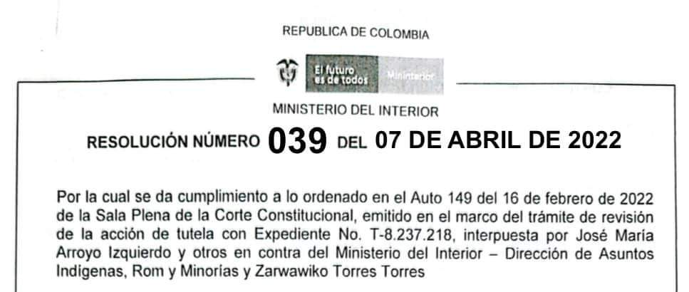 AtiQuigua's tweet photo. @katiaospino @JuanTrujilloC @IvanDuque Lo ordenado en el Auto 149 del 16 de feb de 2022 de la Sala Plena de la @CConstitucional desvirtua la falacia de la señora @katiaospino que afirmó que el pueblo Arhuaco tenía 3 gobernadores los cuales fueron revocados mediante Res. No. 039 del 7 de abril de 2022.

#1500Latidos https://t.co/q0OPiwC0gN