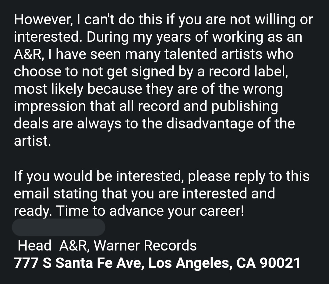sooperrecords's tweet photo. Pro Tip: if you get an email like this you are about to get signed to Warner Record https://t.co/pN5lIIZ0Du