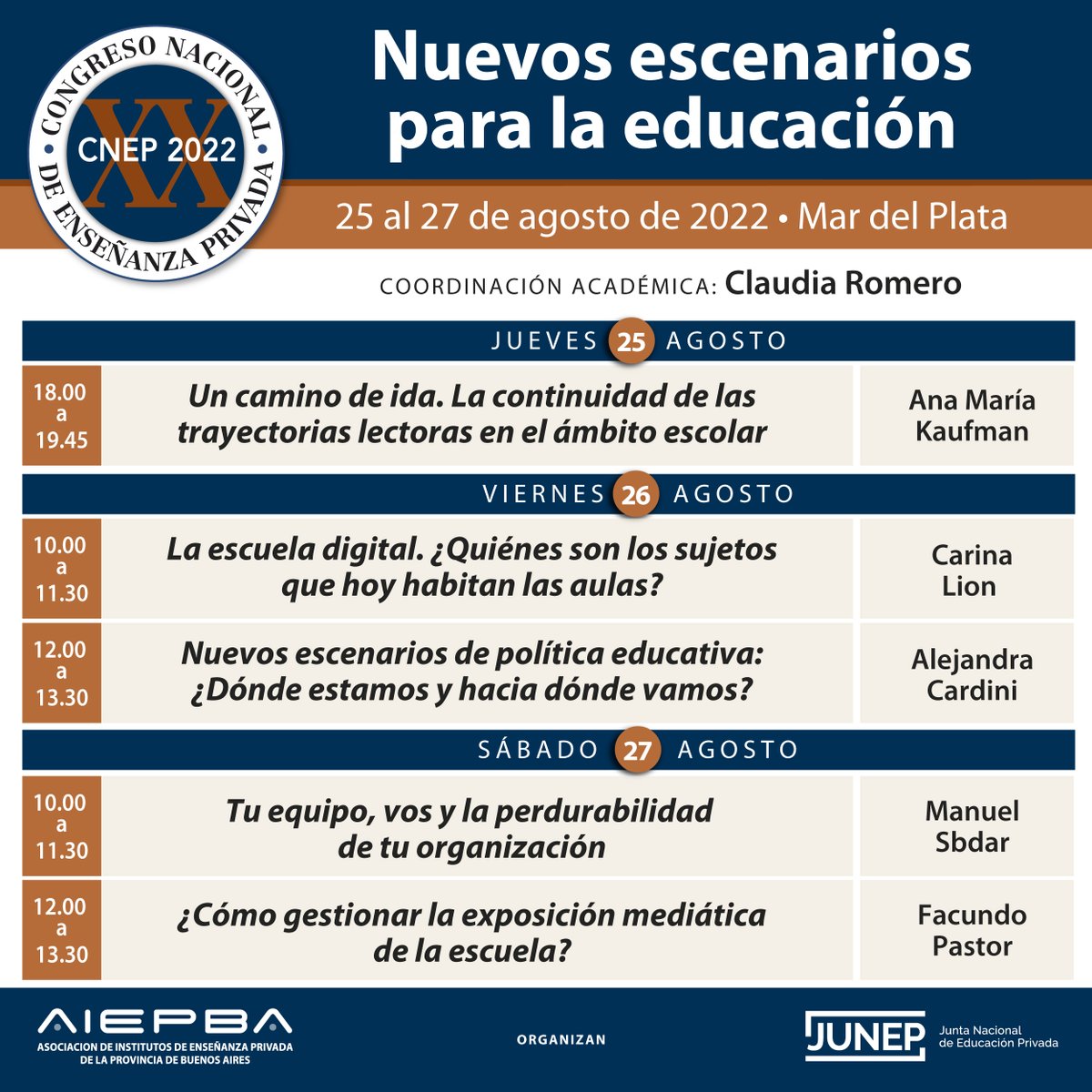 AIEPA_AIEPBA's tweet photo. Ya podés inscribirte en nuestro XX Congreso Nacional de Enseñanza Privada - "Nuevos escenarios para la educación" ingresando en https://t.co/ryYdljZ9Sc !!!!

📌 25, 26 y 27 de agosto 2022 - Mar del Plata https://t.co/dwY5LAHq0k