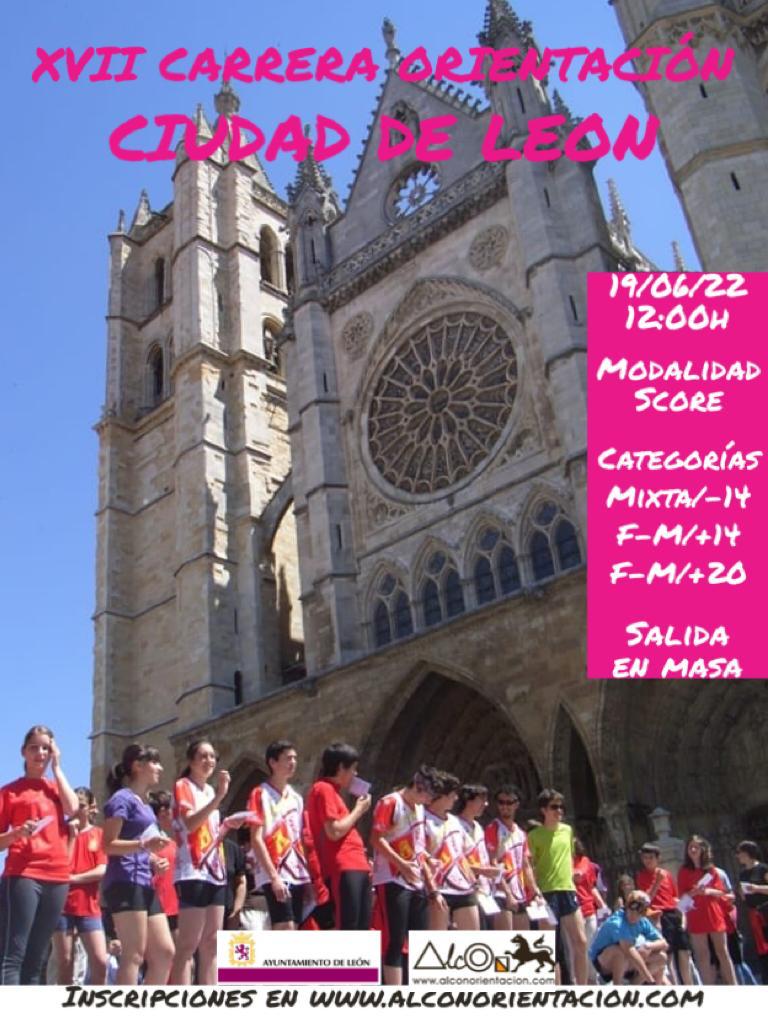 El próximo domingo 19 de junio tendrá lugar la XVII carrera de orientación Ciudad de León.
Modalidad score por el casco antiguo de León.
Salida en masa desde la plaza de la Regla a las 12h 
Con la colaboración del <a href="/LeonAyto/">Ayuntamiento de León</a> 
Inscripciones en  alconorientacion.com