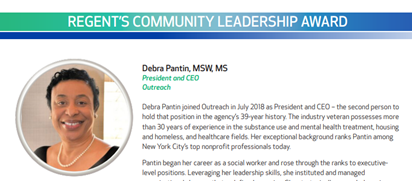 OutreachNY's tweet image. Please join us in congratulating our CEO, Debra Pantin on receiving the 2022 HealthCare Leaders of NY Community Leadership Award.  This honor will be presented on Tuesday, June 14th at the 2022 HLNY Annual Gala and Awards Presentation. (1/2)