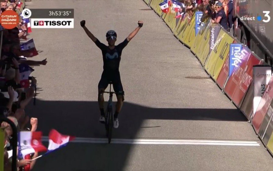 💥🇫🇷 7ª etapa del Critérium del Dauphiné 

💨 ¡¡¡Carlos Verona se lleva la primera victoria de su vida en un etapón en los Alpes!!!

🟡 Roglic es el nuevo líder 

🇪🇸 Enric Mas cede tocado tras la caída del jueves

#Dauphine2022