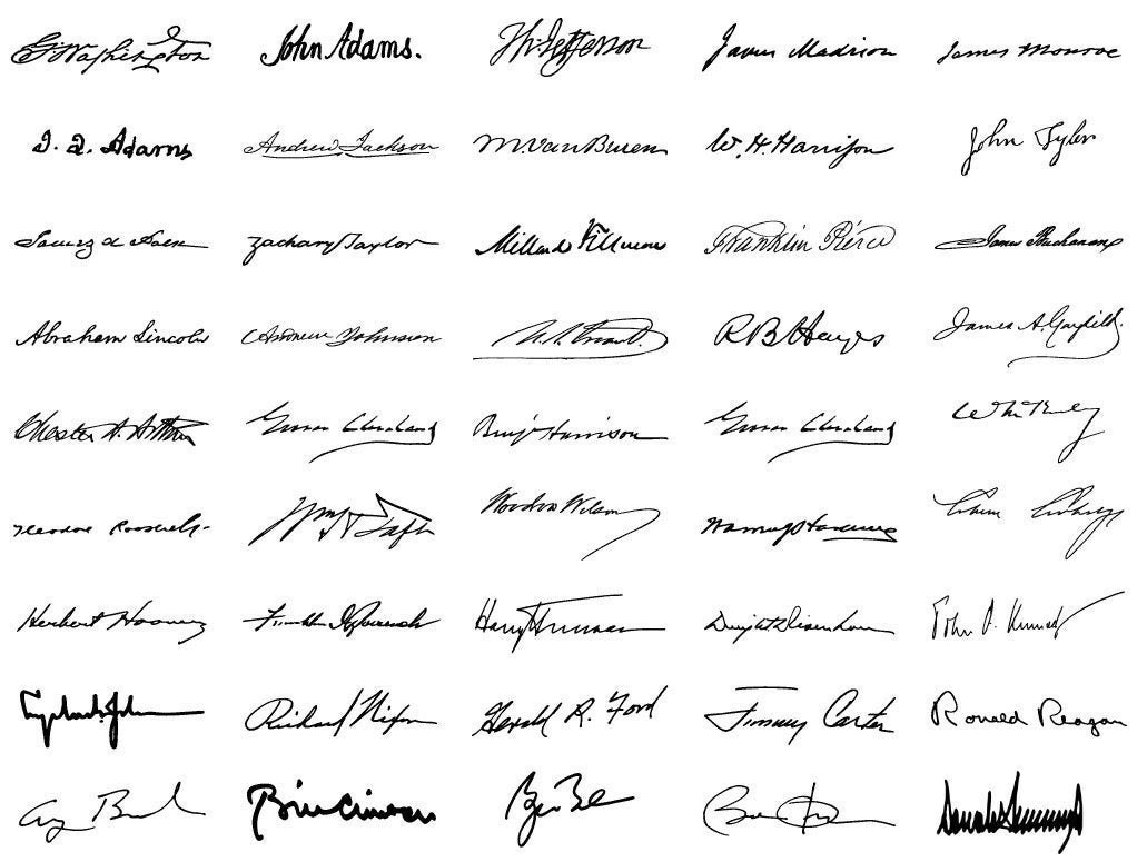 PrezWisdom's tweet photo. Every few months I love to Tweet this:

ALL of the Presidents' signatures!

Which signature is your favorite?

My favorite is Lyndon Johnson's “EKG”

How about you?
Washington’s classic?
Cool Pierce?
Illegible JFK?
The sleek Buchanan?
The bold Grant?

#POTUS ✍ https://t.co/4miGdhzZtz
