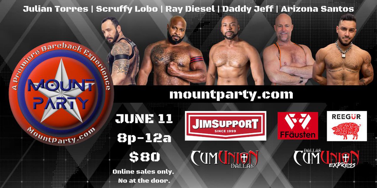 Tonight's the night men!  

<a href="/FfurryStud/">Bastian</a>
<a href="/RayDieselXXX/">Ray Diesel</a>
<a href="/Scruffy_Lobo/">Scruffy Lobo 🐺⛓️</a>
<a href="/HFDMxxx/">Daddy Jeff @hfdmxxx.bsky.social</a>
<a href="/ArizonaSantos/">ArizonaSantos</a> 

R U READY??

🎟's at mountparty.com 

Sponsors <a href="/JIMsupport/">JimSupport</a> <a href="/ffausten20/">FFäusten (18+)</a> <a href="/OfficialREEGUR/">REEGÜR🔜 Spring BLOOMS APR 9-12 Dallas, TX👊🏽</a> @vark_co <a href="/FFG_Workshops/">FFeral Guys is BACK!</a> @CumUnionDTX <a href="/BBHolePuncherFF/">BlueSky</a> <a href="/DalBBFFDaddy/">Kris Koh vers service slut Spring Blooms 2026!!!!</a>