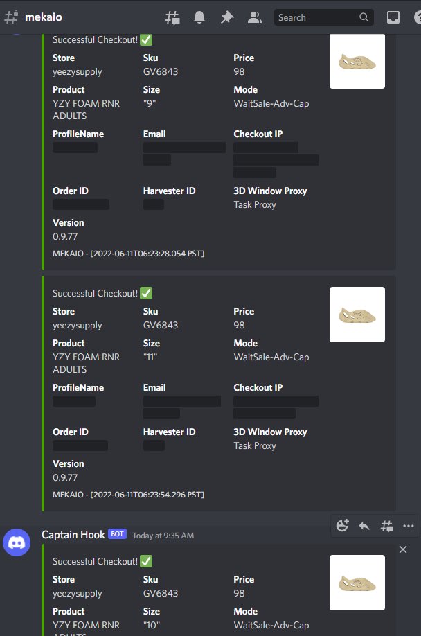 7 pairs on a Saturday 1x @tricklebot = 4 pairs (1 missing hook) 1x @MEKRobotics = 3 pairs @LiveProxies @Leafproxies @CookieProxies with the assist. Won’t forget @dawn_fnf this time ✌️