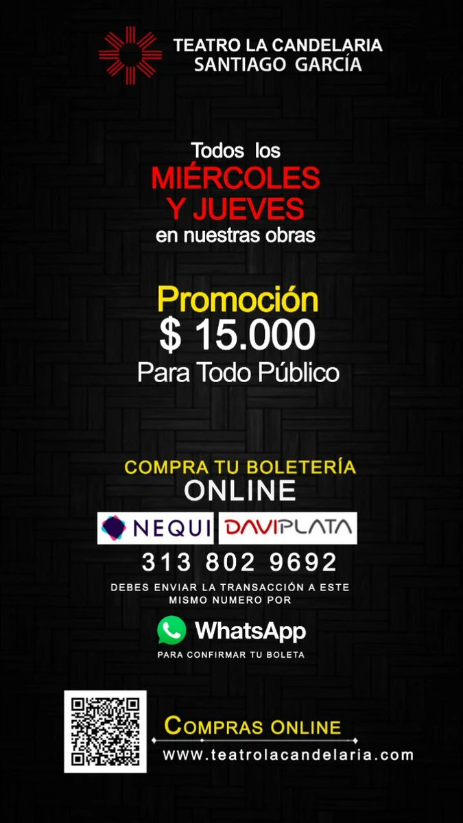 Conoce nuestra promoción para los días miércoles y jueves en la programación TEATRO LA CANDELARIA SANTIAGO GARCÍA 
Toda Boletería a $15.000 
🎭La obra de Hoy🎭
"Olvidos, Simulacros y Basuras. El Actor Anarchivista"
Temporada del 8 al 18 de junio 
Miércoles a sábado.