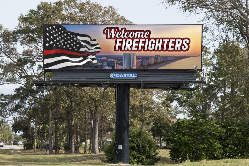 CoastalOutdoor's tweet photo. Welcome to Myrtle Beach! Thank you for everything you do for our county and our state. 🚒 #Firefighters #WelcomeToMyrtleBeach #OOH #Billboards #scstatefirefightersassociation #MyrtleBeach #SouthCarolina https://t.co/e4T9ZthuTa