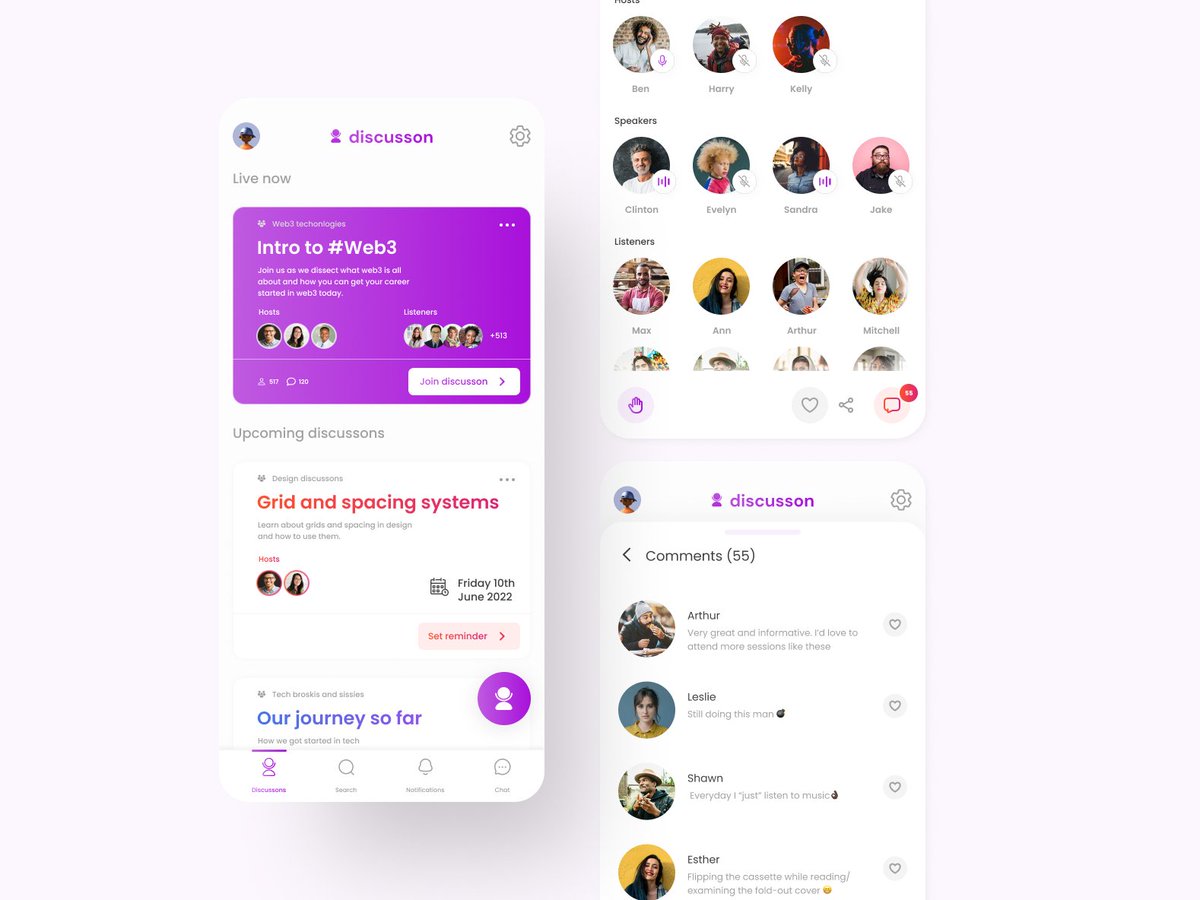 RaphOliver_'s tweet photo. I've been cooking sha
Don't worry, we go dey alright
And I'll finish this challenge...#Day38
Some screens from an imaginary app called discusson π.
How did I do?
@u_ephraim @Ihechikara2 @OlohijereFaith @MrPrewsh @obumnwabude
@Aise_Idahor
#our60daysofdesign #100daysofdesign https://t.co/AlrdNOIEqz