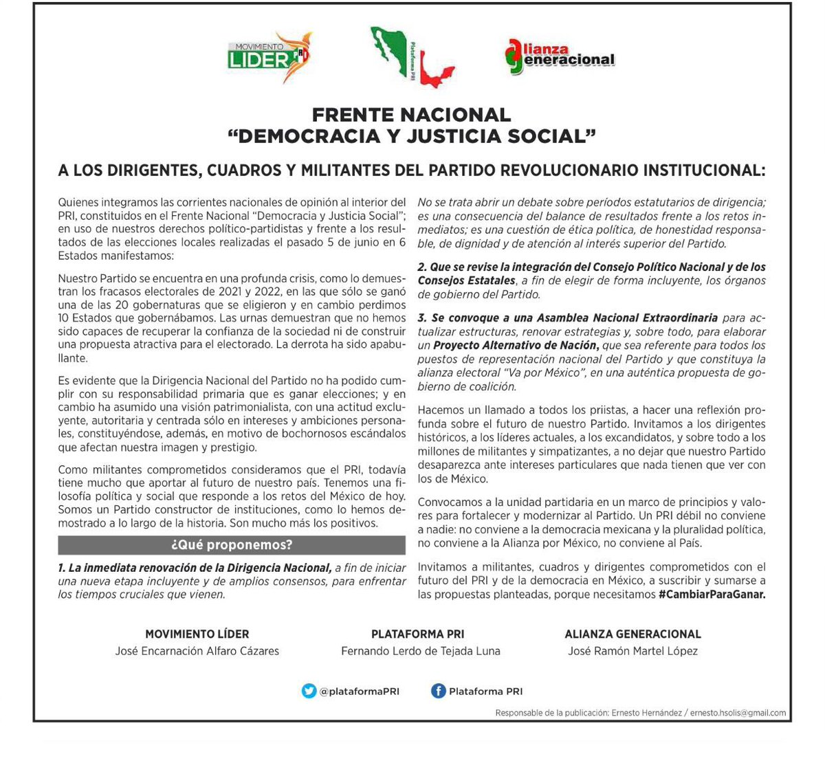 FaustinoFelix's tweet photo. Cada vez somos más quienes vemos necesario iniciar un proceso para renovar dirigencia del @PRI_Nacional, actualizar consejos políticos y replantear estrategias que permitan consolidar un proyecto alternativo de Nación que brinde soluciones a las demandas de la sociedad mexicana. https://t.co/4J1kBapxkT