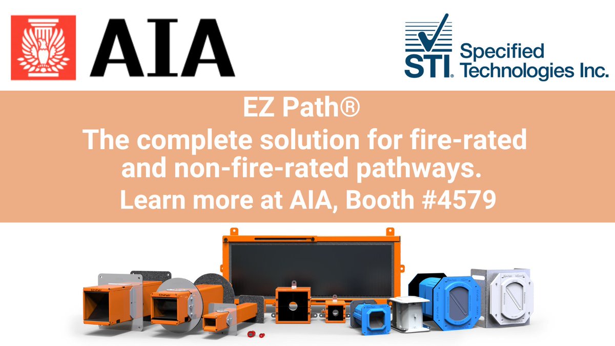 STI_FIRESTOP's tweet photo. EZ Path® fire-rated pathway devices are the complete solution for fire-rated & non-fire-rated pathways. They are always compliant & maintenance-free. Come see us at #AIA, Booth #4579 to learn more about the #EZPath family as well as our curtain wall solutions! #STIFirestop https://t.co/1ovO8vKdhQ