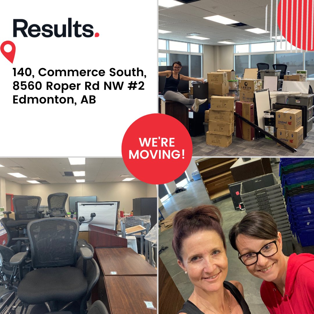 UnleashResults's tweet photo. RESULTS EDMONTON IS MOVING!
Our team in Edmonton has been busy packing boxes, moving tables, and filling candy drawers as we prepare to open the doors at our new location.
We look forward to welcoming you into our new space on JUNE 13! #UnleashResults #MovingWeek https://t.co/In13ogqzTd