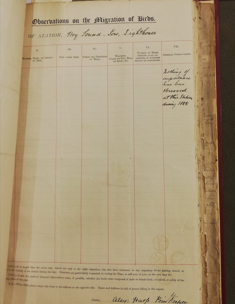 @SPNHC2022 Collection Tours today @NtlMuseumsScot library. My favorite entry in Migration Schedules from the Harvie-Brown Archive at Hoy Sound, Low Lighthouse, wonder what exactly was expected during 1880? Someone just took a year of right 😂😅. Amazing tours with #spnhc2022!