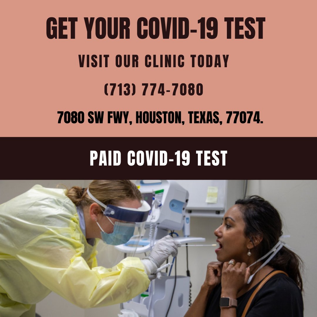FamilyCare21's tweet photo. ✅NO APPOINTMENT IS REQUIRED
✅RESULT IN A FEW HOURS
✅TRAVEL ACCEPTABLE 
✅RAPID TEST
✅WALK INS FACILITY
✅PAID TEST
Family Care Clinic 7080 SW FWY, Houston, Texas, 77074.
Call Now:  
👉 Family Care Clinic:  (713) 774-7080
 #testingcenters #walkintest #drivethrutest https://t.co/wNyWVyQiCf