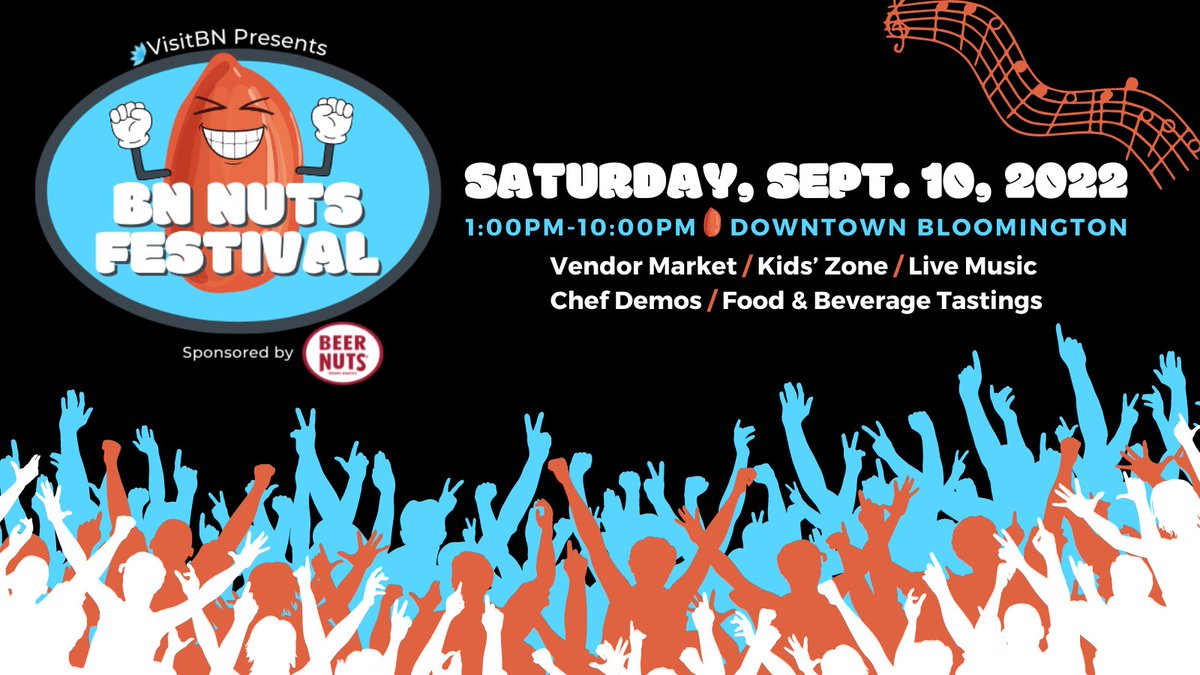 Mark your calendars for Sept. 10 and bring your friends to the BN Nuts Festival sponsored by <a href="/BEERNUTS/">BEER NUTS</a>. Enjoy food and beverage tastings, chef demos, vendor market, live music, kids’ zone and more.

visitbn.org/bnnutsfestival for event details. 

#BNNutsFestival  #VisitBN