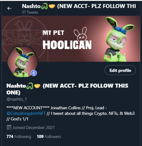 If you haven't seen me in a while, it's because Twitter forced me to make a new account. 

Go follow me at @nashto_1 
#hooligang