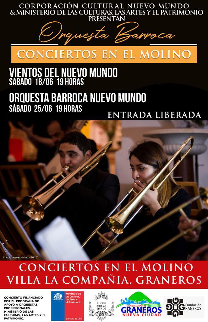 OrquestaNuevoM's tweet photo. Nuevos conciertos en el molino de Graneros! Te invitamos a oír excelente música barroca en un recinto patrimonial, molino de la compañía en Graneros, av. la compañía 1200 https://t.co/g7jbf2MPJt