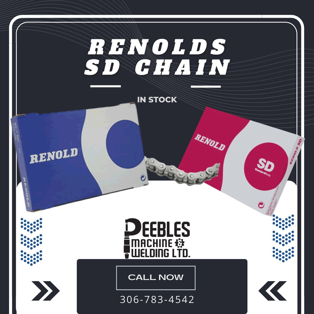 In Stock - 10 foot boxes cut to length. 50 foot spools of 40, 50, 60, 60H, 80 & 80H. 10 foot boxes of 100 & 120. Consistent quality massive inventory. Call the shop today 306-783-4542.
#peebles #peeblesmachineandwelding #yorkton #agparts #chains #rollerchain #renolds