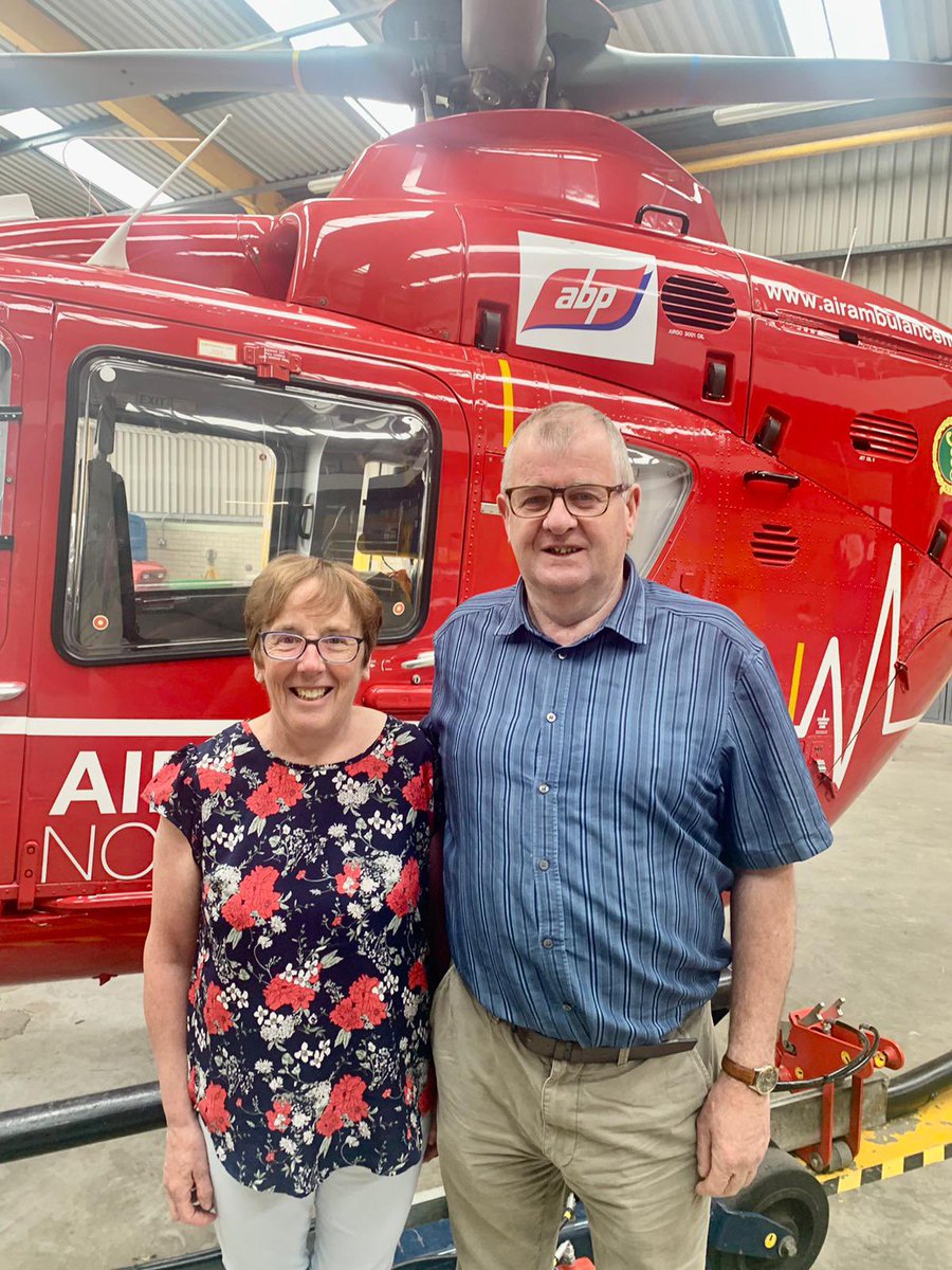 What a lovely morning meeting patient Johnston and his wife Alison, from Kilrea, to the air base. Johnston has made a remarkable recovery from an agricultural accident last summer. The couple expressed their thanks to all involved in Johnston’s care. <a href="/NIAS999/">NIAS</a> <a href="/BelfastTrust/">Belfast Trust</a>