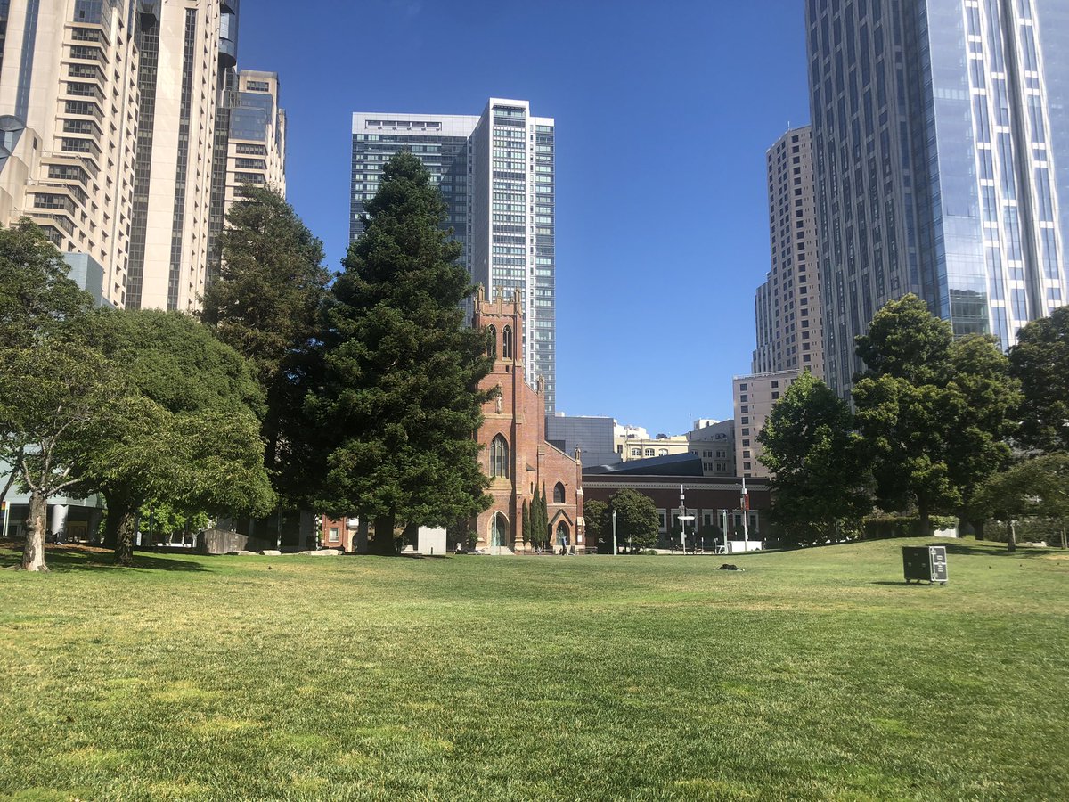 Taking a beat to stop and reflect here at #RSAC2022.  Six-ish years ago, I attended my first RSA, days after meeting my now wife. I remember arriving hours before my hotel room was available after an EARLY morning flight, and I just laid in this very park, totally smitten.