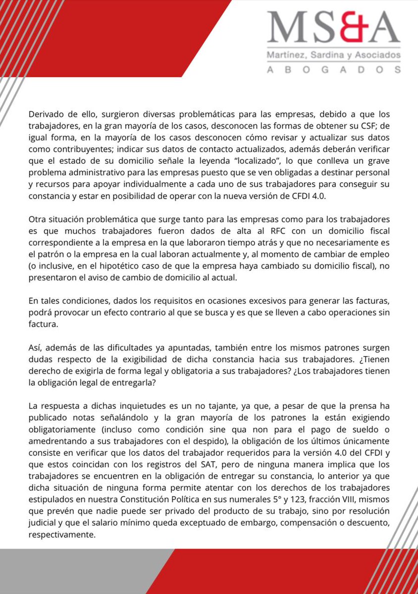 MSAABOGADOS_SC's tweet photo. Nuevo CFDI 4.0 empresas y trabajadores tuvieron dificultades para generar su Constancia d Situación Fiscal por fallas del sistema https://t.co/mAtZd18Jk0
En Martínez, Sardina y Asociados te informamos con lo siguiente
#Abogados #CFDI #Fiscal #TaxLaw #Litigio #MSA #AbogadosMexico https://t.co/N2IhPFZPDD