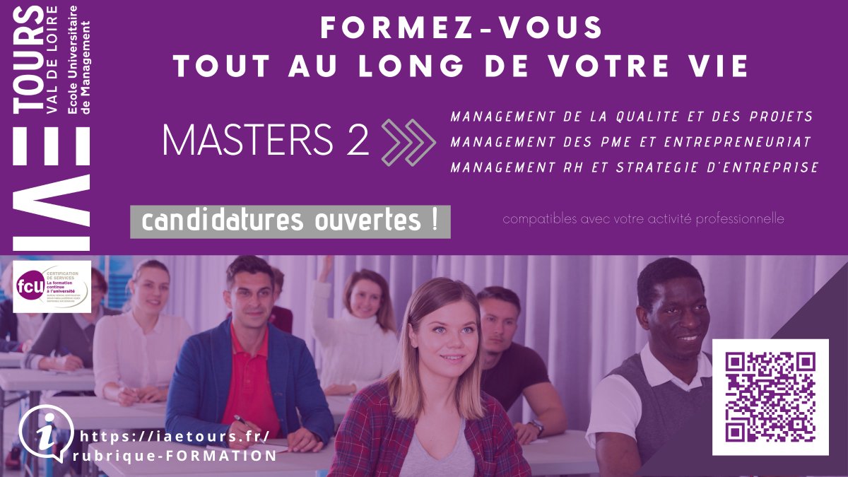 Devenez acteur et actrice de votre vie professionnelle !
<a href="/IaeTours/">IAE Tours Val de Loire</a> avec la FCU (Formation Continue à l’Université) vous propose des Masters 2, en parallèle de votre activité professionnelle.
iaetours.fr
@ccitouraine
<a href="/CFA_UNIV/">CFA des Universités</a>
<a href="/pepitecentre/">Pépite Centre-Val de Loire</a>
<a href="/IAEFRANCE/">IAE FRANCE</a>
 @UnivTours