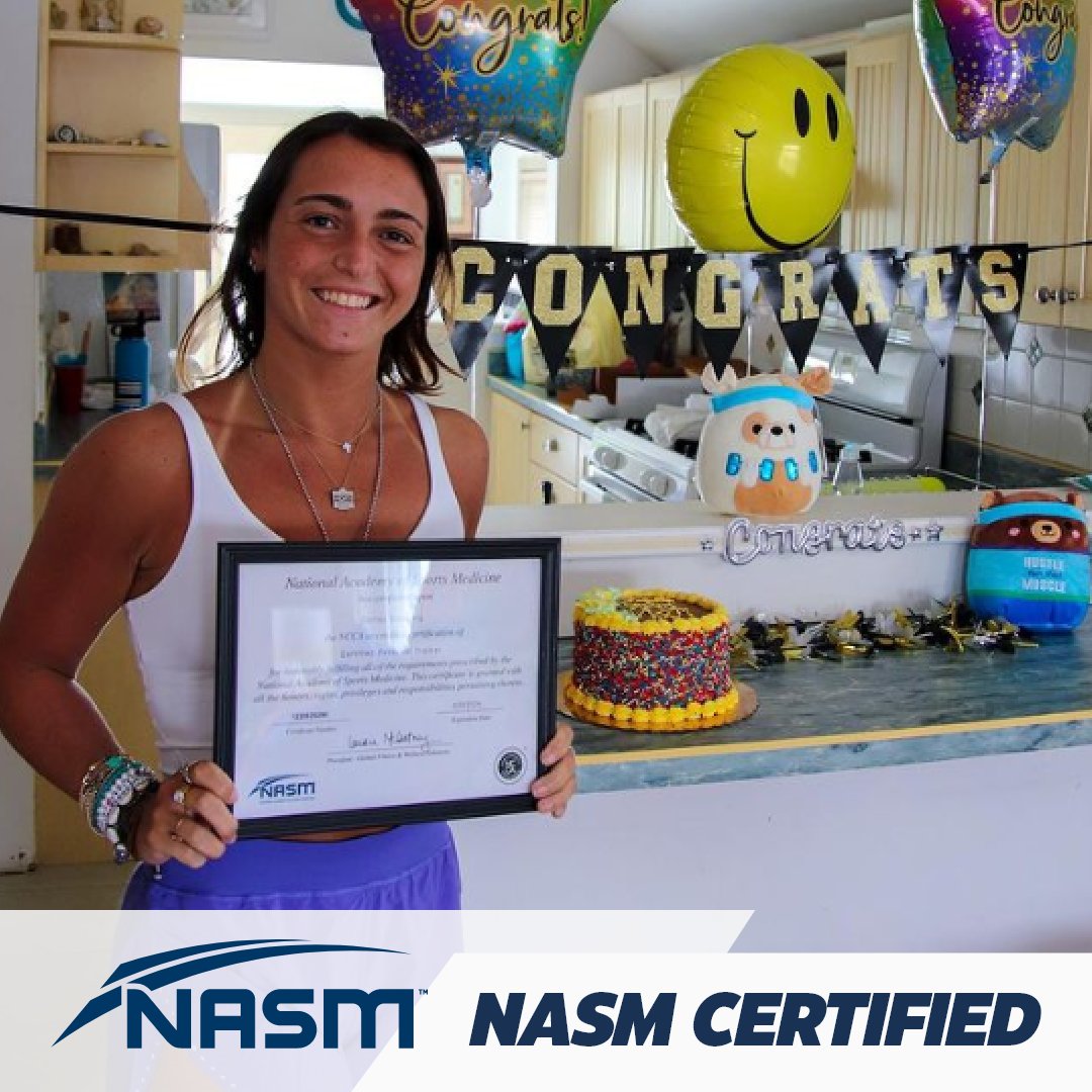 NASM's tweet photo. Introducing Carley, NASM's newest Certified Personal Trainer🎈 🎉 Join us in giving her a warm welcome to the NASM family! #IAMACPT https://t.co/KwFWaMQUOH https://t.co/rtZlFWnxDE