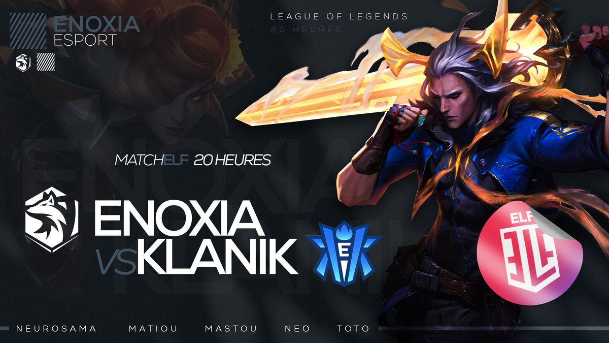 C'est le moment pour nos joueurs LOL de faire leur entrée dans la ligue de l'<a href="/EsportLegendFr/">Esport Legend Fr</a> ! 🥊

Ce soir, nous jouons à 20h contre <a href="/KlanikEsport/">Klanik Esport</a>, que les meilleurs gagnent. 🤝

#EnoxiaWin
