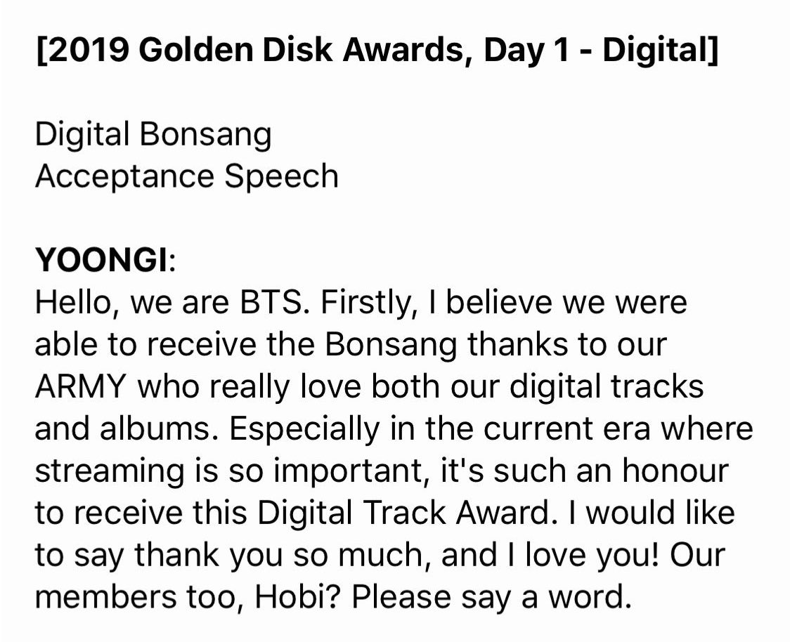 renkiger_'s tweet photo. Listen to Yoongi.
We’ve known for YEARS, just like BTS, that streaming is so important.
ARMY supports BTS’ digital tracks AND physical albums.
We buy &amp; stream.
Always.
🐱 “Especially in the current era, music 
streaming is crucial”
2019.01.06 (Fake Love wins digital song bonsang) https://t.co/oCcOz2FIZ2