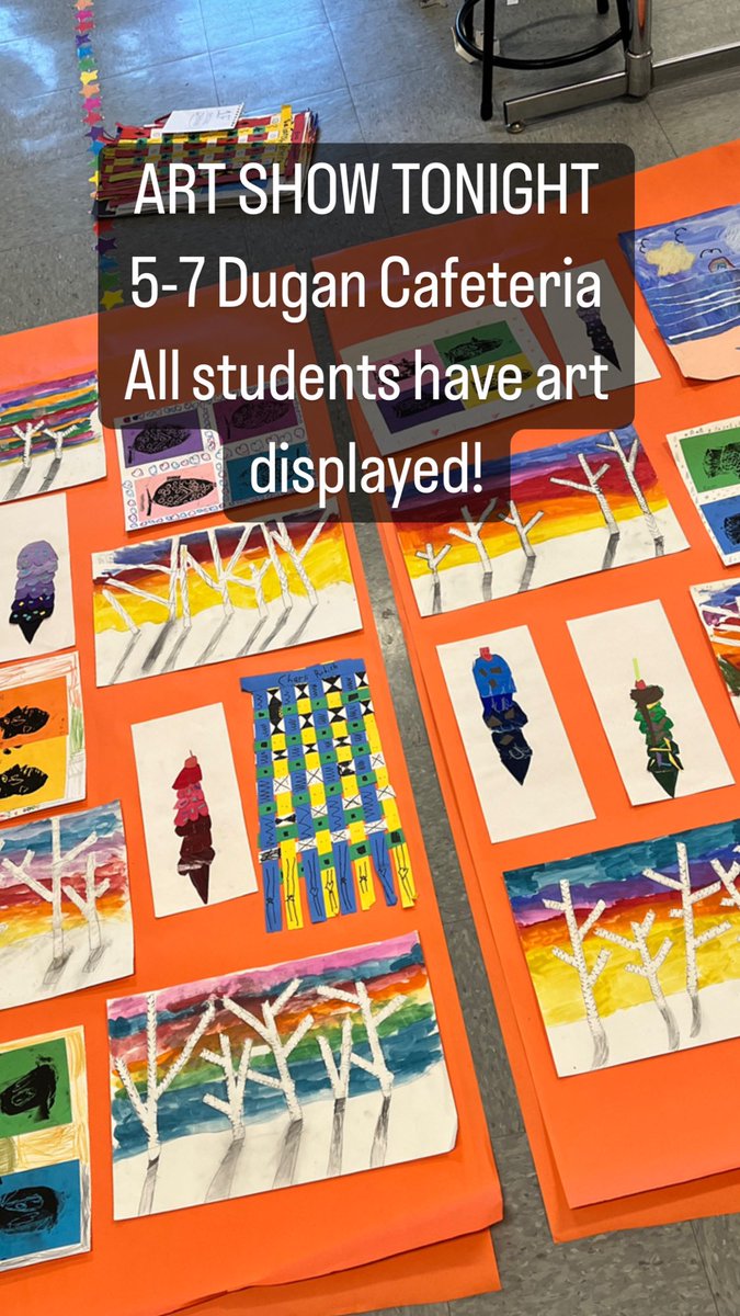 cpurdyart's tweet photo. Art Show tonight at Dugan!! 5-7 pm! All students have art displayed! @FJDugan @RichiePags @mosko_l https://t.co/FPHYyBZmrP