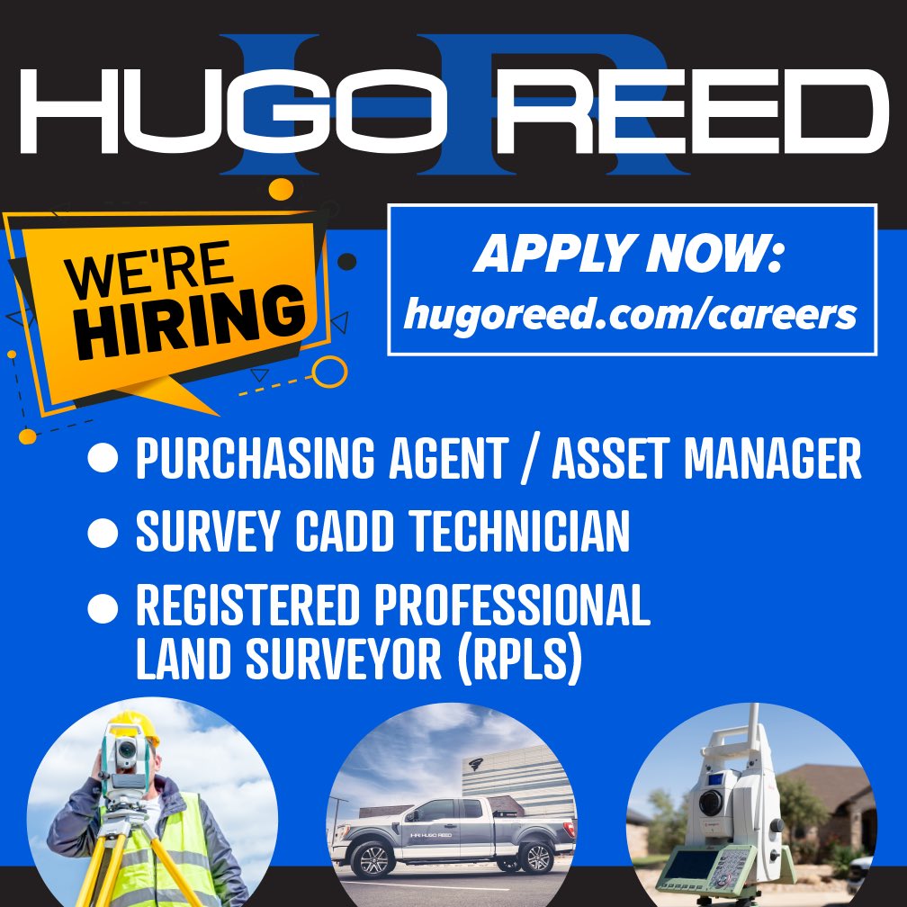 Join our team today! hugoreed.com/careers We are looking for #PurchaseManager #CaddTechnician #RPLS #landsurvey #lubbock #jobs #career 🧭 🛰 👷‍♀️