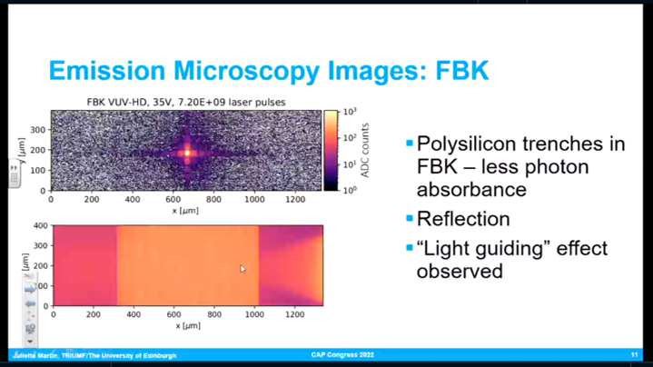 The Best Student Oral Presentations Finals are now underway! First up is Juliette Martin from <a href="/TRIUMFLab/">TRIUMF</a> &amp; <a href="/EdinburghUni/">The University of Edinburgh</a> with a talk on the characterization of laser-driven photon emission in silicon photomultipliers 🙌 #CAPhys2022