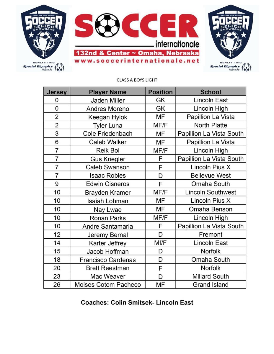 Class 🅰️ Boys Senior Showcase

🗓: Saturday, June 18
🕛: 7:30 PM
🏟: Skutt Catholic High School

#nebpreps #neprepsoccer