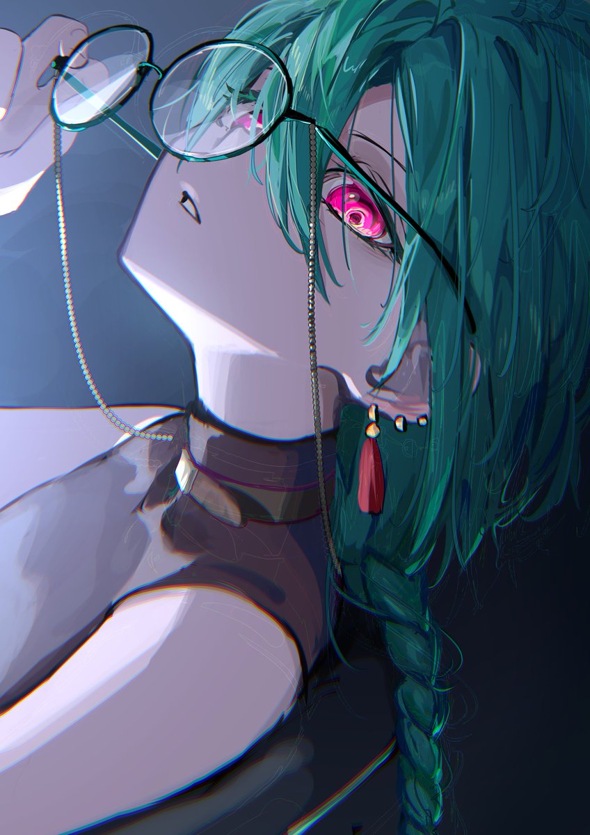 1other glasses green hair jewelry braid androgynous earrings  illustration images