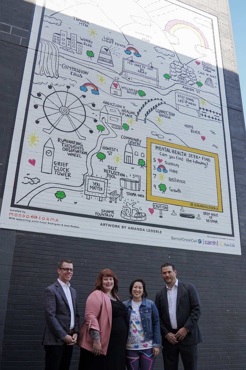 CAMHnews's tweet photo. Thrilled to join @SunLife, @BentallGreenOak and our own @ChantalleLC from @healthequityart to unveil a new mural, designed by Amanda Lederle, sharing a message of hope, resilience and support for Canadians on their mental health journeys. @camhfoundation

#MentalHealthisHealth https://t.co/eC3okydlvQ