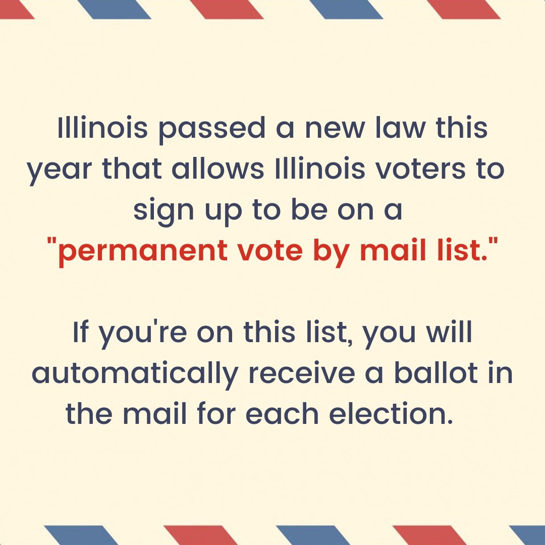 ballot_z's tweet photo. One of the biggest changes to Illinois election law this year is that voters can now opt to be on a “permanent vote by mail list,” where they are automatically sent an official ballot in the mail for each election 🗳️✉️ 
#twill https://t.co/LR3F4XC3V3