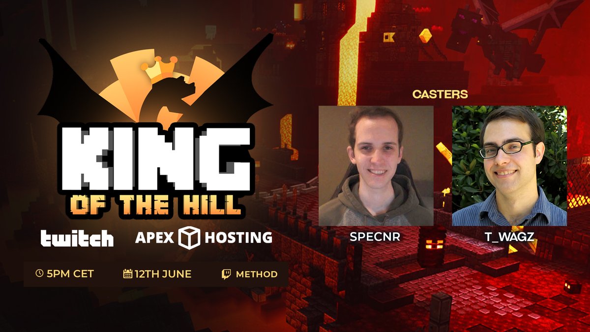Sunday’s King of the Hill will be casted by none other than <a href="/Specnrd/">Specnr</a> and <a href="/T__Wagz/">T Wagz</a> 😎

#Minecraft