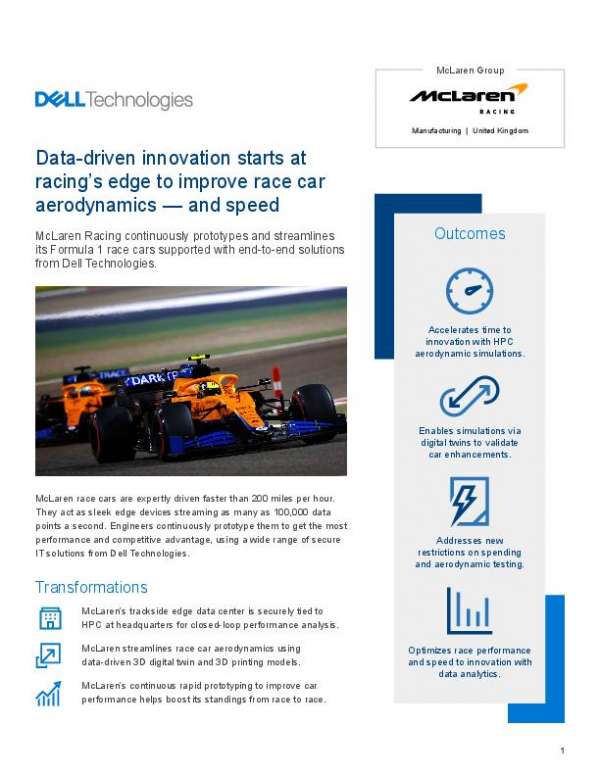 DGTechnology's tweet photo. McLaren Racing continuously prototypes and streamlines its Formula 1 race cars supported with end-to-end solutions from @DellTechnologies. Read and share this customer story to see how Dell keeps McLaren ahead of the pack. https://t.co/mZa4VvCnYs https://t.co/REdRjzjqZm