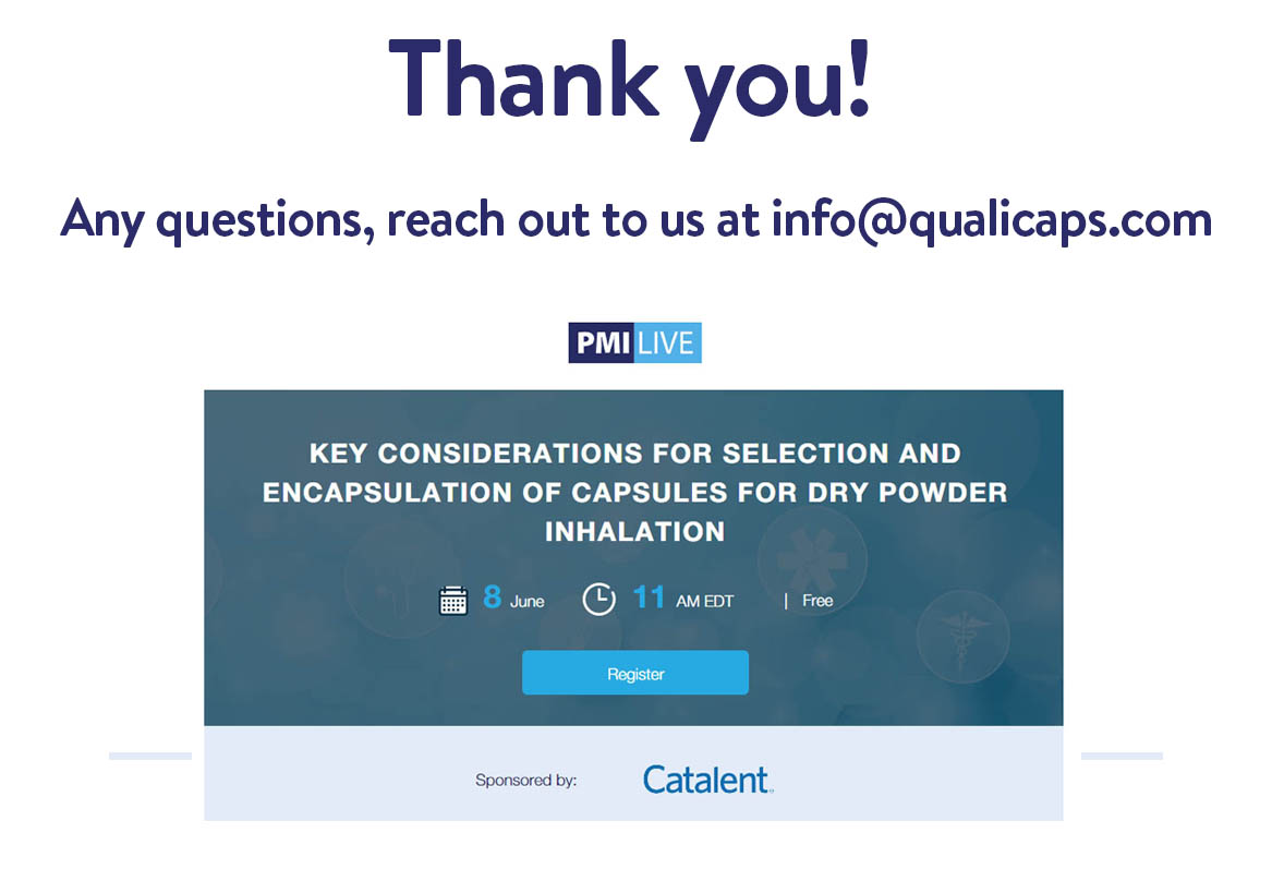 QUALICAPS's tweet photo. Thank you for everyone who joined us yesterday for the webinar with Catalent! It's now available for on demand viewing at https://t.co/ZfHvOxYAoE

If you have any questions about capsules for DPI use, please reach out to us at info@qualicaps.com! https://t.co/meYLfVcqvS