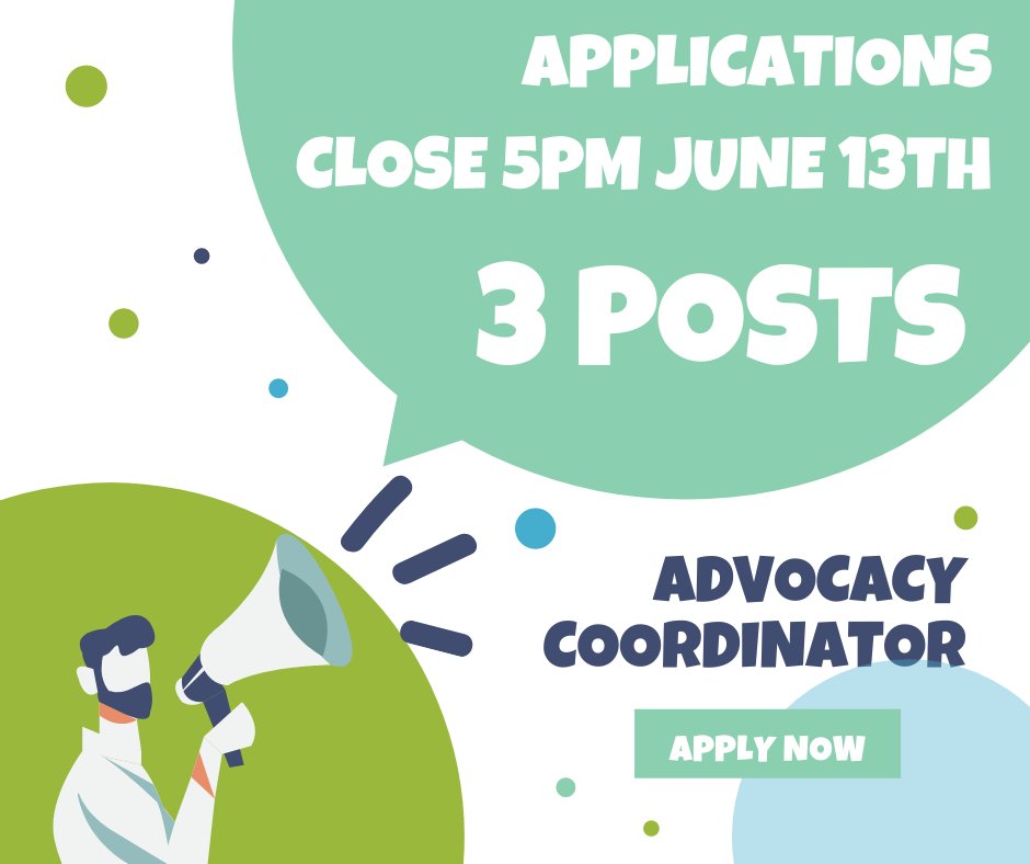 You still have time to apply for Advocacy Coordinator
Closing date13/06 5pm
You can download the application pack from our website 
advocacyallianceyorkshire.org.uk/advocacy-co...
or e-mail us office@advocacyallianceyorkshire.org.uk