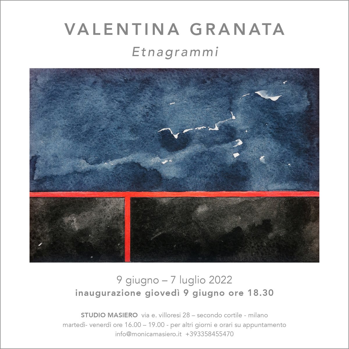 monica_masiero's tweet photo. VALENTINA GRANATA
Etnagrammi
inaugurazione giovedì 9 giugno dalle ore 18.30 alle 21.00
9 giugno – 7 luglio 2022
Studio Masiero, via Villoresi 28, Milano#opening #milano #valentinagranata
#studiomasiero #painting #watercolor #contemporaryart
#artgallery #artoftheday #arte https://t.co/djmtjcaEAk