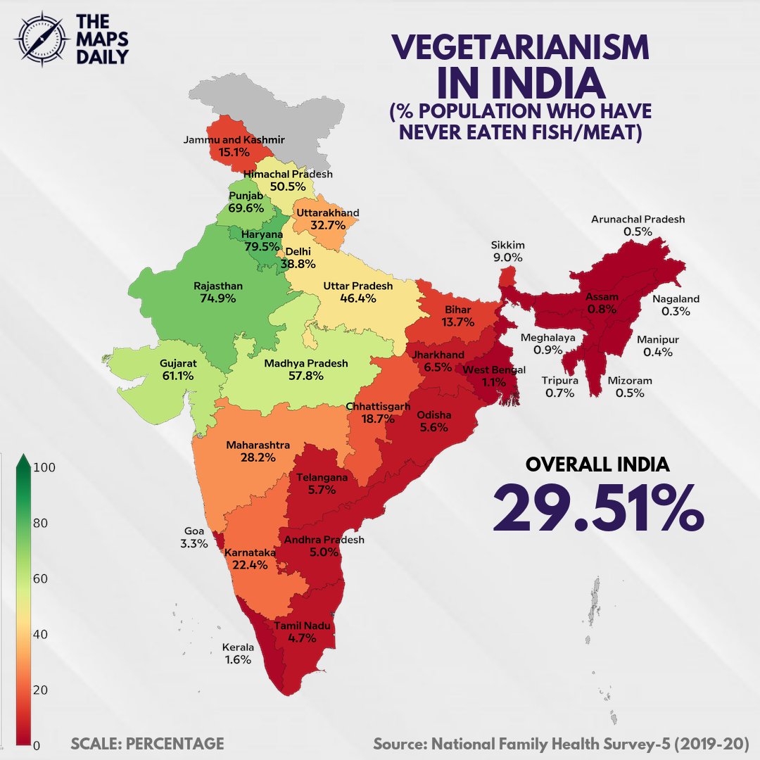 themapsdaily's tweet photo. Vegetarianism in India!
#TheMapsDaily #India #Maps #Map #Vegan #Vegetarianism #Meat #Fish https://t.co/1iFZiXKlFY