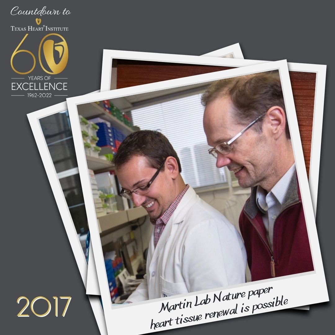 Texas_Heart's tweet photo. 5️⃣5️⃣ Days to 60 Years: #In2017 Texas Heart Institute team, led by Dr. James Martin, makes a discovery that puts heart regeneration one step closer to reality. @jmartinlab
Read more: https://t.co/LrMIpjdpUF
#TheNextFirst #TexasHeartInstitute #TexasHeartMedicalGroup https://t.co/2P8RyBYegZ