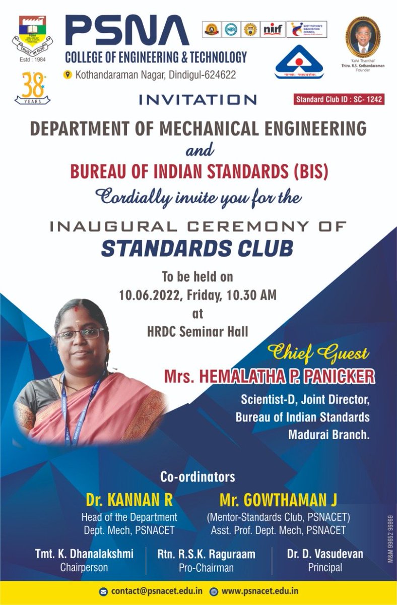 Mechanical Engineering - Bureau of Indian standards - Inaugural ceremony of Standards Club
#PSNA #psnacet #mechanicalengineering #mechanical #mechanicalengineer #inaguration #standards #bis #standardsclub