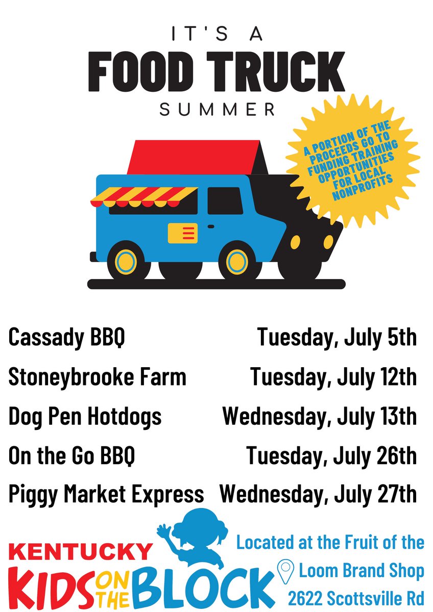 Hello Twitter! We are BACK to tweeting! To celebrate this return, we're promoting our food truck summer! Trucks and dates are below, and we'll post more information as the dates draw nearer. Don't forget to like, follow, and RT!