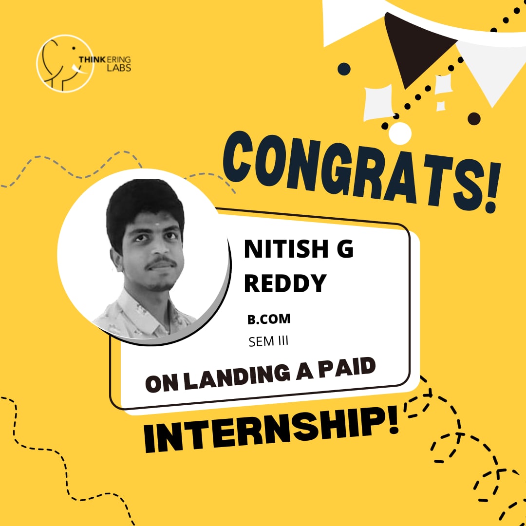 ThinkeringLabs's tweet photo. We are happy to announce that our #student Nitish has secured a #paidinternship.

Learning #employability skills from our expert teachers and industry-focused curriculum along with #academics have helped him land this #internship.

#studentsuccess #students #bangalore #bcom https://t.co/hzhwieYrLT