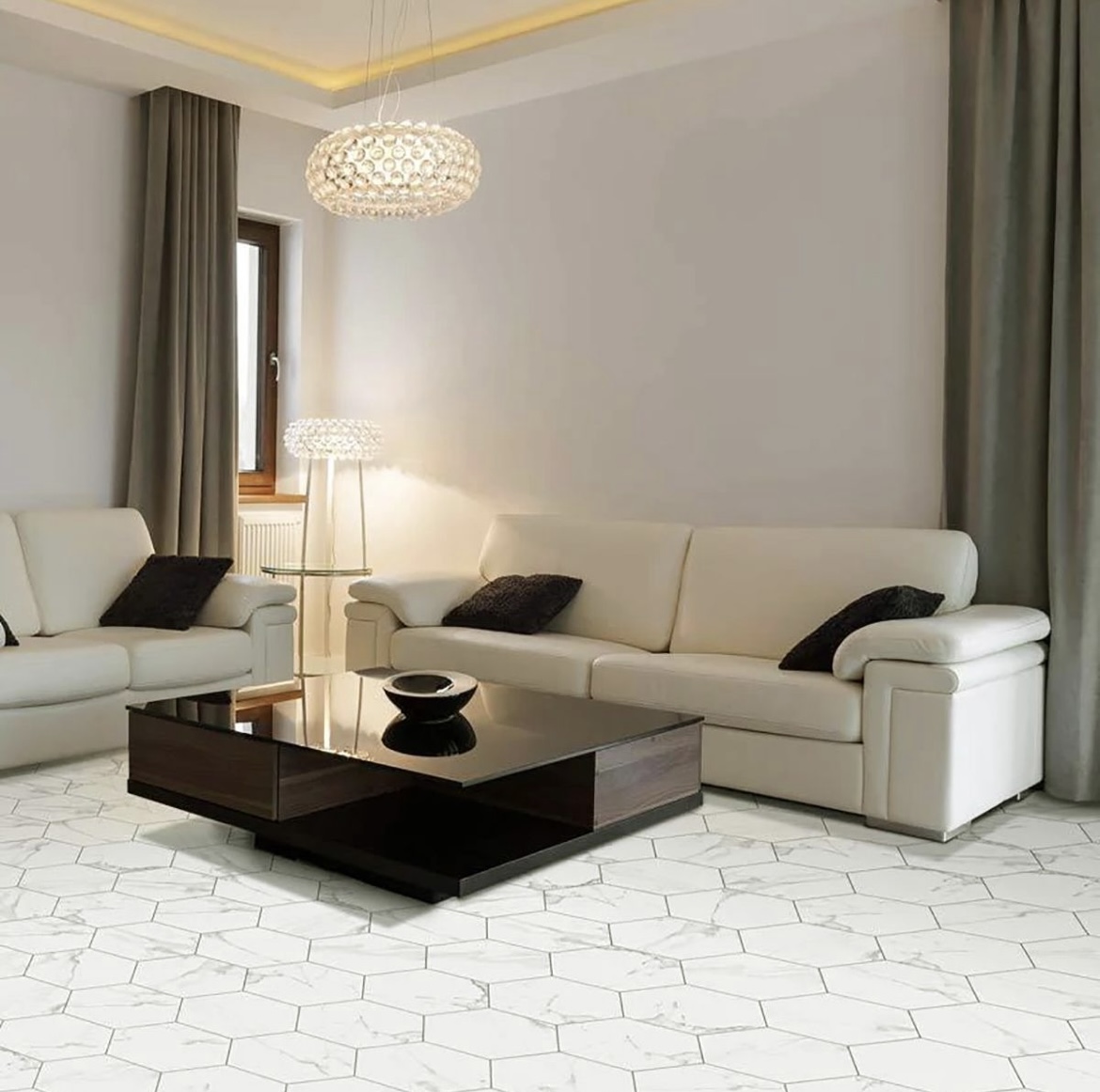 Combining a hexagonal tile with a marble effect finish this new addition to our collection is sure to be a huge hit with customers. Shop the Tremonia range today online or ask for more details in store!