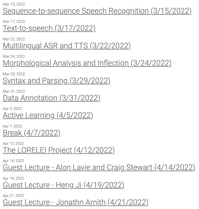 We have released videos of CMU CS11-737 Multilingual NLP: youtube.com/playlist?list=…

Check them out if you're interested in learning about how to apply NLP and Speech technology to many different languages! 1/2